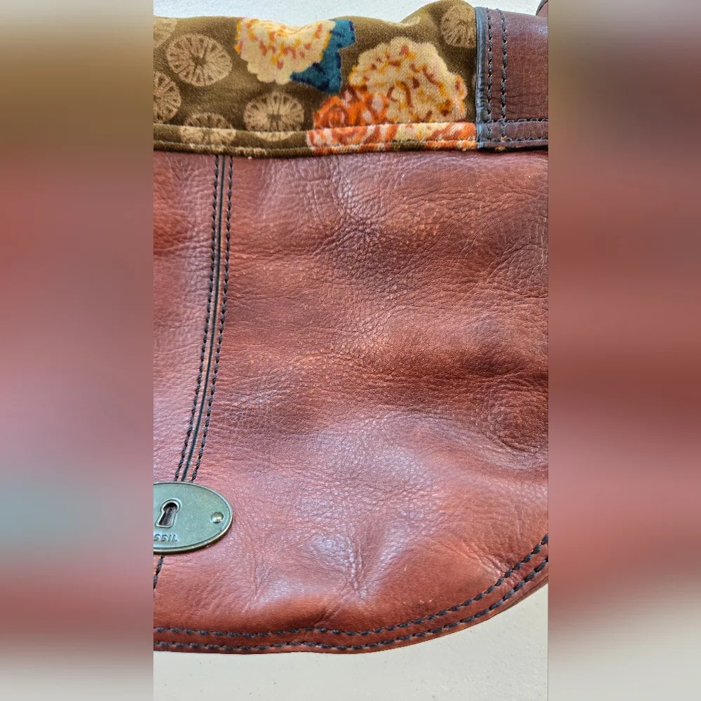 FOSSIL Floral Brown Bag Purse Hippie Boho Shoulder Leather - Picture 5 of 8